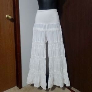 White Cotton Tiered Wide-Leg Pants